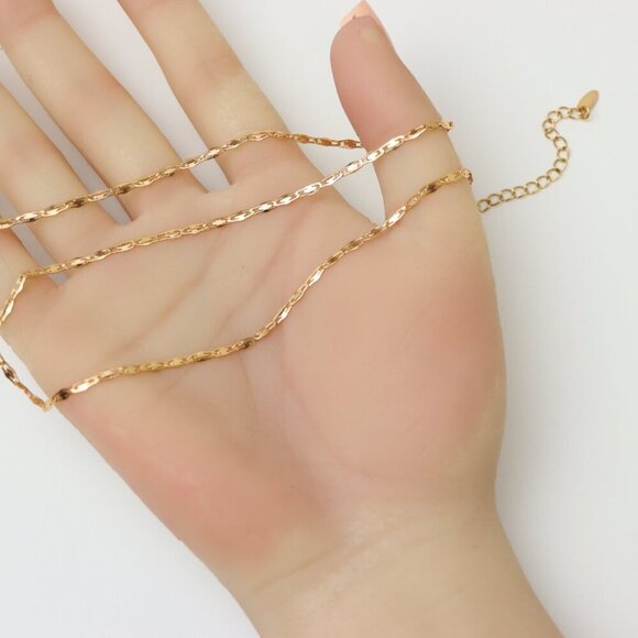 "Shiny Flat Link Rose Gold Necklace, Adjustable Chain, XPNL0188 - Picture 3 of 12